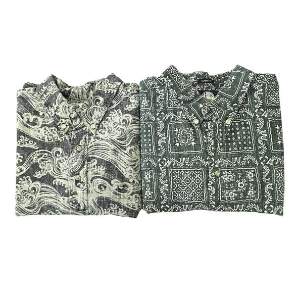 Vintage Reyn Spooner Popover Shirt Men's XXL Lot Of 2 Reverse Print Hawaii Green - Picture 1 of 15